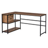 L-Shaped Home Office Writing Desk with Storage Shelf, Drawer, Industrial Corner PC Study Table Computer Workstation, Brown