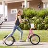 Youth Scooter, Kick Scooter with Adjustable Handlebars, Double Brakes, 16" Inflatable Rubber Tires, Basket, Cupholder, Mudguard Ages 5-12 years old, Pink
