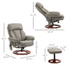 Recliner Chair with Ottoman, Electric Faux Leather Recliner with 10 Vibration Points and 5 Massage Mode, Swivel Reclining Chair with Wood Base, Remote Control and Side Pocket, Grey
