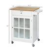 Kitchen Cart on Wheels, Rolling Kitchen Island Cart with Glass Door, Metal Handle and Towel Rack, White