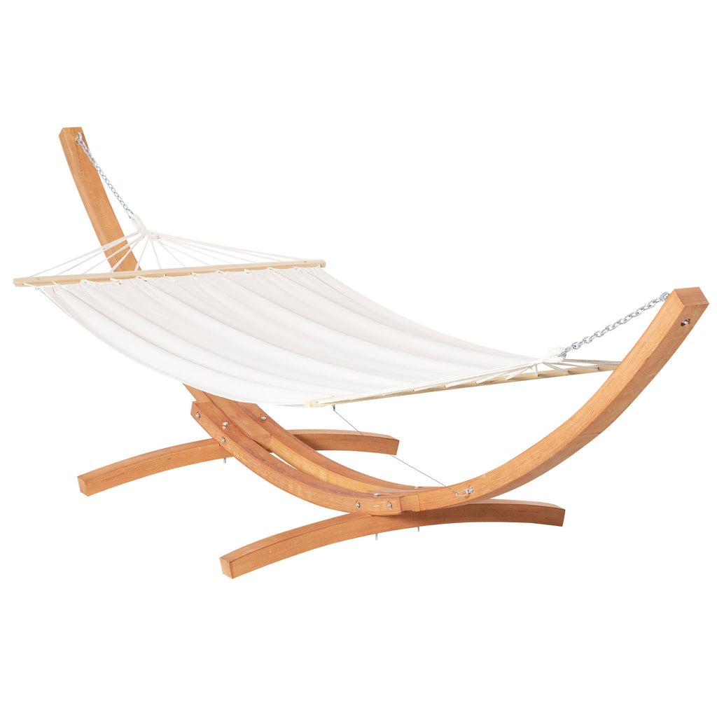 154'' x 47'' Outdoor Hammock, Arch Wooden Hammock with Stand, Single Bed w/ Straps and Hooks, White