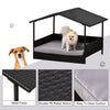 Wicker Dog House Elevated Raised Rattan Bed for Indoor/Outdoor with Removable Cushion Lounge, Grey