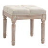 15.75" Vintage Ottoman, Tufted Foot Stool with Upholstered Seat, Rustic Wood Legs for Bedroom, Living Room, Beige