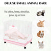 2-Level Small Animal Cage Rabbit Hutch with Wheels, Removable Tray, Platform and Ramp for Bunny, Chinchillas, Ferret, Pink
