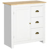 Modern Floor Cabinet, Storage Sideboard, Kitchen Buffet Table with Rubberwood Top, 3 Drawers and Cabinet with Adjustable Shelf, White