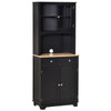 67" Kitchen Buffet with Hutch, Pantry with Framed Doors, 2 Drawers, and Open Microwave Countertop, Black