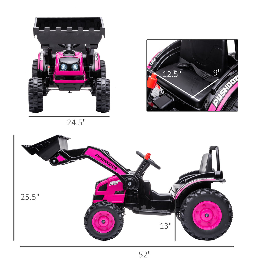 Kids Ride On Excavator, 6V Battery Tractor with Music and Headlights, Pink