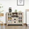 Kitchen Sideboard, Glass Door Buffet Cabinet, Server Cupboard with Storage Drawers & Adjustable Shelves for Living Room, White Oak