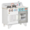 Wooden Pretend Play Kitchen with Sink, Clock, and Stove for Kids with Real Stainless Steel, Children Cooking Playset for 3-6 Years Old