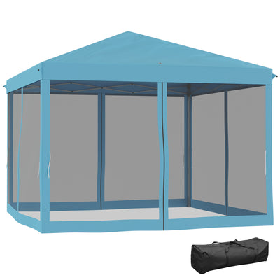 Outdoor 10' x 10' Patio Gazebo Outdoor Pop-Up Canopy with Sidewalls, Instant Setup, 4 Mesh Walls for Party, Events, Backyard, Lawn, Light Blue