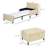 2-in-1 Ottoman Bed, Convertible Sofa Bed with Little Pocket, Ottoman Sleeper with Padded Cushion and Linen Surface, Single Bed, Beige