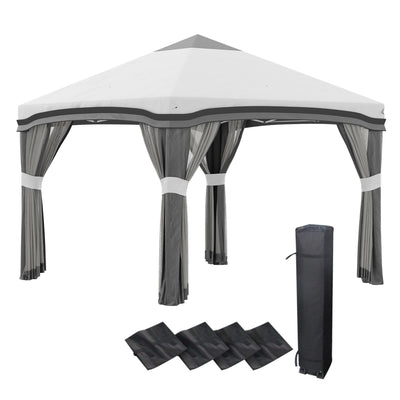 10' x 10' Pop Up Canopy with Netting, Foldable Tents for Parties, Height Adjustable, with Wheeled Carry Bag and 4 Sand Bags for Outdoor, Garden, Patio, Gray