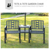 Tete-a-Tete Garden Bench with Center Table, Metal Frame, Outdoor 2-Person Loveseat with Armrest, Umbrella Hole for Patio Backyard Porch Black