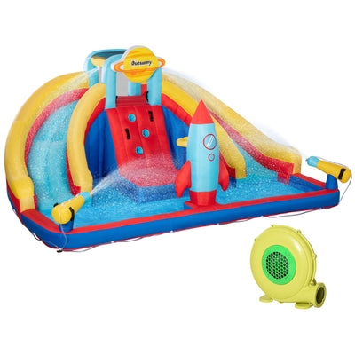5-in-1 Inflatable Water Slide, Kids Castle Bounce House with Slide, Pool, Water Gun, Basket, Climbing Wall Includes Carry Bag, Repair Patches, 750W Air Blower
