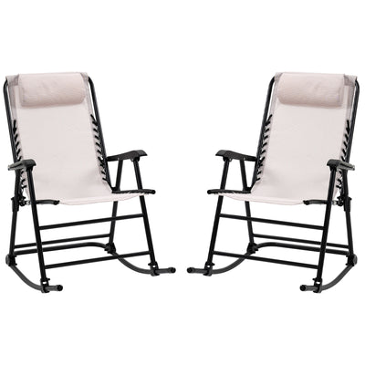 Mesh Outdoor Patio Folding 2-Piece Rocking Chair Set with Ergonomic & Folding Design - Cream White