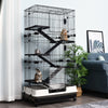 32"L 6-Level Small Animal Cage Rabbit Hutch with Universal Lockable Wheels, Slide-out Tray for Bunny, Chinchillas, Ferret, Black