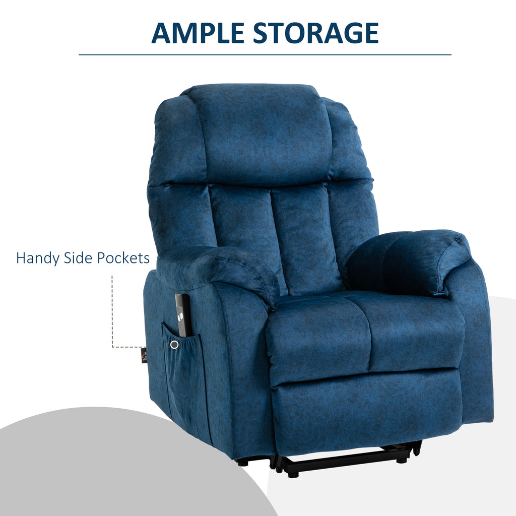 Power Lift Chair, Electric Recliner for Elderly, Compact Living Room Chair with Side Pocket & Remote Control, Blue