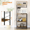 Kitchen Baker's Rack with Power Outlet, USB Charger, Microwave Stand, Coffee Bar with Adjustable Shelves, 5 Hooks for Spices, Pots and Pans, Rustic Brown