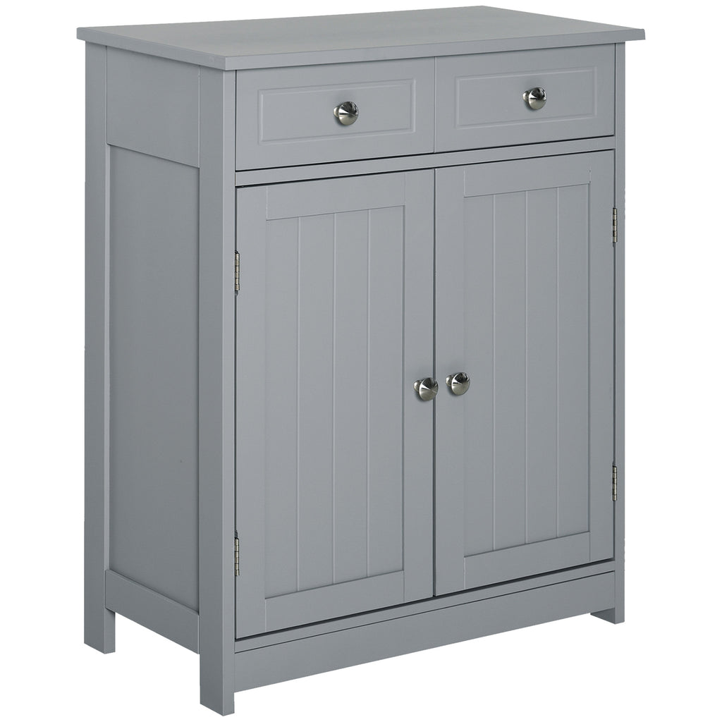 Small Bathroom Storage Cabinet, Freestanding Linen Cabinet with Metal Knob, Elevated Base and 2 Drawers, MDF Board, Bath Room Cabinet, Grey