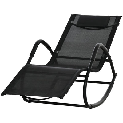 Garden Rocking Sun Lounger Outdoor Zero-gravity Reclining Rocker Lounge Chair for Patio, Deck, Poolside Sunbathing, Black