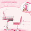 Kids Desk and Chair Set Height Adjustable Children Study Table with Tilt Desktop, LED Lamp, Drawer, Reading Board, Cup Holder, Pen Slots, Pink