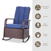 Outdoor Rattan Wicker Rocking Chair Patio Recliner with Soft Cushion, Adjustable Footrest, Max. 135 Degree Backrest, Blue