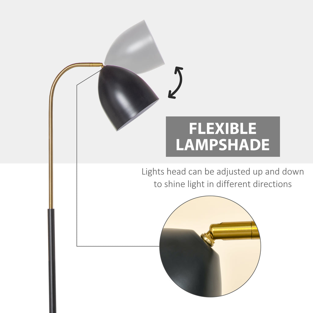 Arc Floor Lamp, Standing Reading Light, with Adjustable Lampshade, and Round Base for Living Room, Office, Bedroom, Black Gold