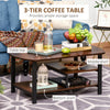 Vintage Industrial Coffee Table with Under-Top Storage Shelves and Rounded Corners, Dark Wood Color
