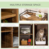 Hidden Litter Box Enclosure with Adjustable Partition, Hidden Cat Furniture with Cushion, Indoor Cat Washroom with Rattan Decoration, Double-door End Table Cabinet, Walnut