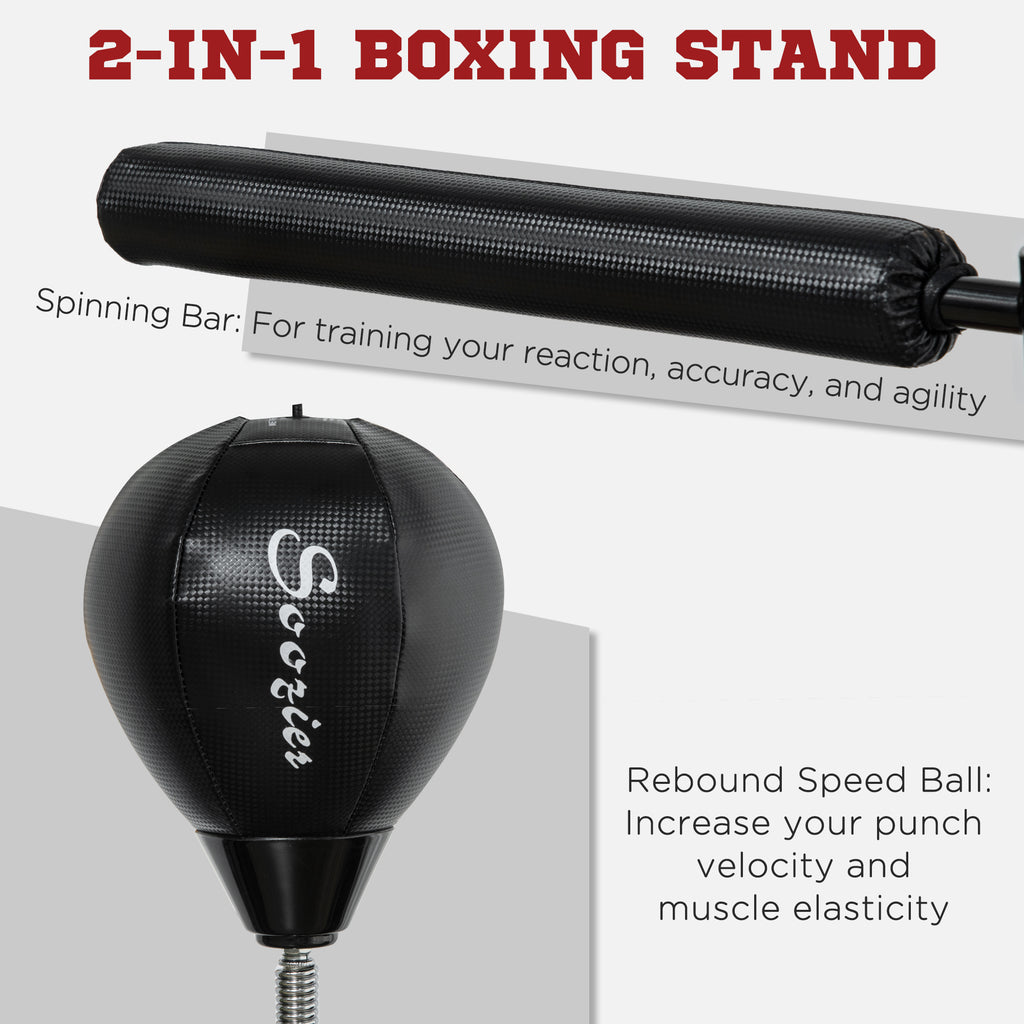 Black Free Standing Speed Bag, Adjustable Boxing Bag with Stand, Reflex Bar, Punching Pad and Suction Cup Base