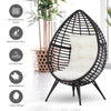 Teardrop Wicker Lounge Chair with Soft Cushion, Outdoor/Indoor PE Rattan Egg Cuddle Chair with Height Adjustable Knob for Backyard, Brown