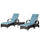 3 Pieces Patio Wicker Chaise Lounge Chair Set Adjustable PE Rattan Cushioned Lounge set with Armrests, Side Table & Moving Wheels, Brown/Blue