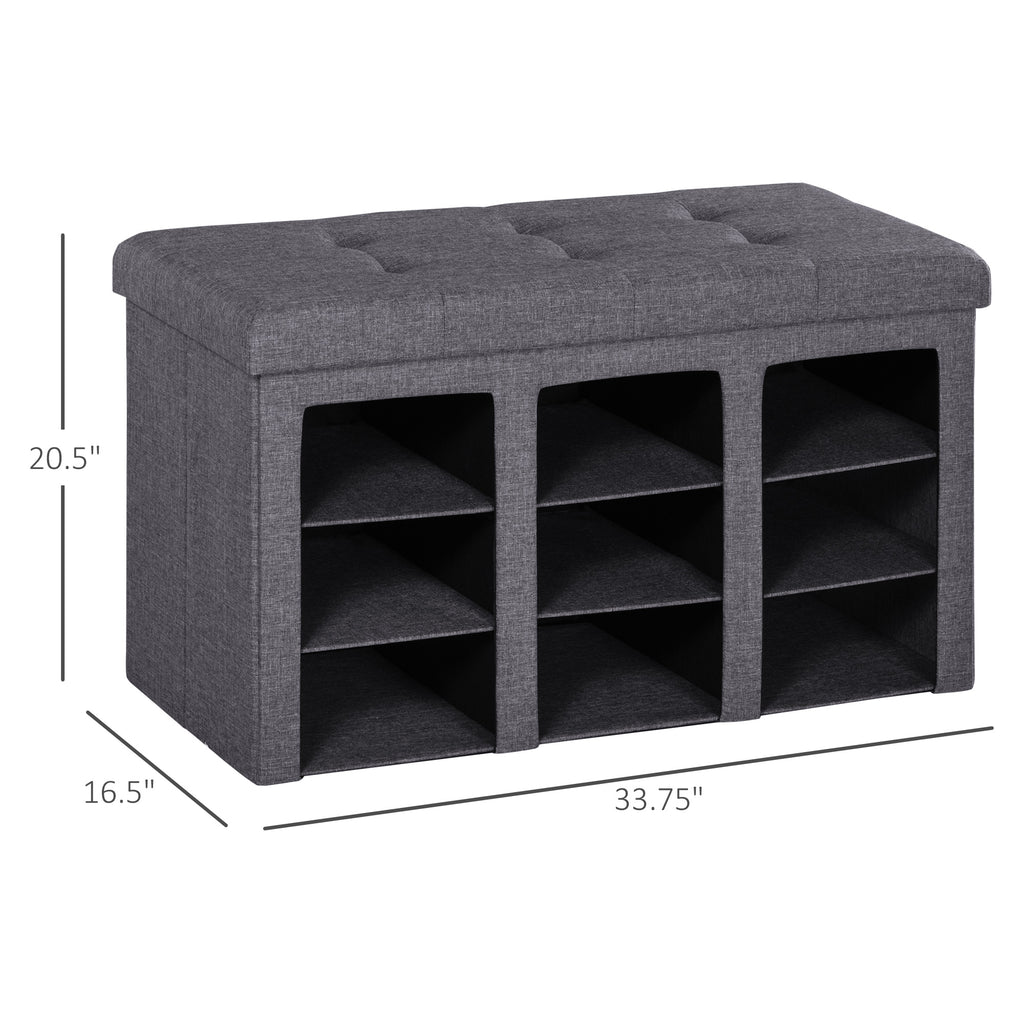 Modern Folding Storage Cabinet Ottoman Bench Padded Seat Foot Rest for Bedroom & Hallway with 9 Cubes, Grey