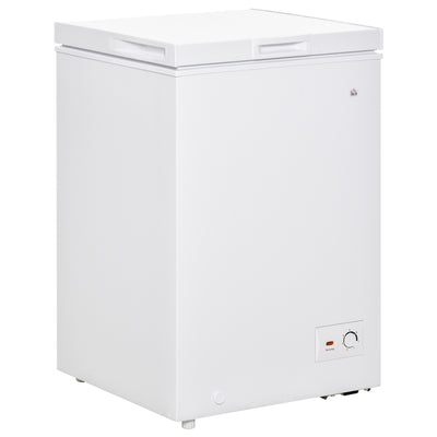 Compact Chest Freezer 3.5 Cubic Feet with Removable Basket, Mini Freezer with Single Door for Apartment, Kitchen, or Office, White