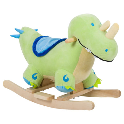 Kids Plush Ride-On Rocking Horse Toy Dinosaur Ride on Rocker - Green with Realistic Sounds