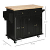 Kitchen Island, Kitchen Cart with Varnished Rubberwood Tabletop, 4 Rolling Casters for Dining Room, Kitchen Island Cart, Black