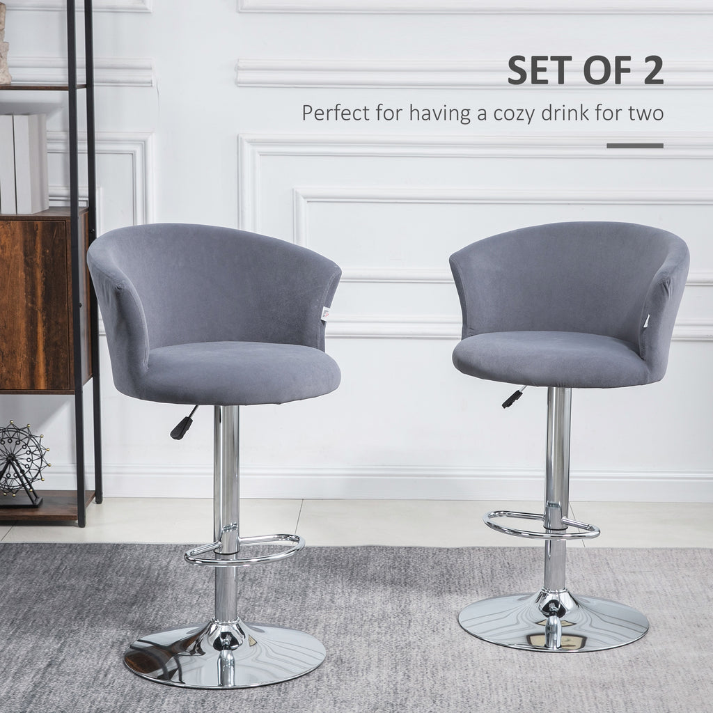 Adjustable Bar Stools Set of 2, Upholstered Counter Height Barstool with Swivel Seat, Wing Back, Footrest for Dining Room, â€ŽGrey