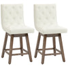 Bar Stools Set of 2, Swivel Bar Chairs, 25.5" High Fabric Tufted Breakfast Barstools for Kitchen Counter, Cream White