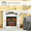 32" Electric Fireplace with Mantel, Freestanding Heater with LED Log Flame, Shelf and Remote Control, 1400W, White