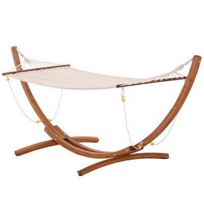 10' Wood Outdoor Hammock with Stand Rainbow Bed, Heavy Duty Roman Arc Hammock for Single Person for Patio, Backyard Porch, Cream White