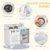 Wooden Pretend Play Kitchen with Sink, Clock, and Stove for Kids with Real Stainless Steel, Children Cooking Playset for 3-6 Years Old