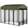 Outdoor Dog Kennel, Lockable Pet Playpen Crate, Welded Wire Steel Fence, with Water-, UV-Resistant Canopy, Rotating Bowl Holders, Door