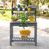 39'' Wooden Garden Potting Bench Work Table with Hidden Storage, Sliding Tabletop, Below Clapboard, Upper Shelf, Grey