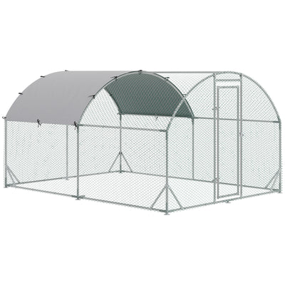 Galvanized Large Metal Chicken Coop Cage Walk-in Enclosure Poultry Hen Run 9.2' x 12.5' x 6.5' House Playpen with Cover for Outdoor, Silver