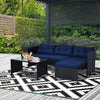 3-Piece Rattan Patio Furniture Sofa Set Conversation Set, Sectional Lounge Chaise Cushioned for Garden Poolside or Porch Lounging, Blue