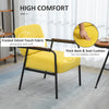 Modern Accent Chairs with Cushioned Seat and Back, Upholstered Velvet Armchair for Bedroom, Living Room Chair with Arms and Steel Legs, Yellow
