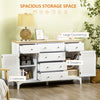 Modern Sideboard with Drawers, Buffet Cabinet with Storage Cabinets, Rubberwood Top and Adjustable Shelves for Living Room, Kitchen, White