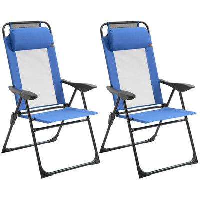 Set of 2 Portable Folding Recliner Outdoor Patio Chaise Lounge Chair with Adjustable Backrest, Blue