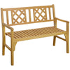 Outdoor Foldable Garden Bench, 2-Seater Patio Wooden Bench, Loveseat Chair with Backrest and Armrest for Patio, Porch or Balcony, Yellow