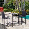 3 PCS Rattan Bar Set with Glass Top Table, 2 Bar Stools for Outdoor, Patio, Garden, Poolside, Backyard